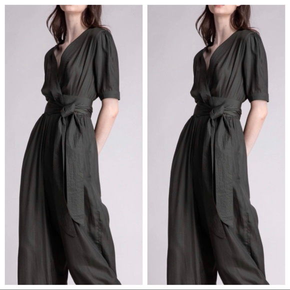 ShopEvelynne Pants - #05 Fabulous Dark Olive wrap front wide leg jumpsuit